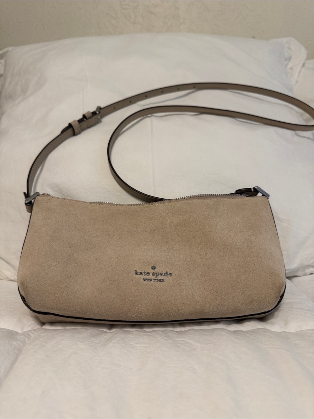 kate spade Suede Crossbody Bag in Taupe Beige